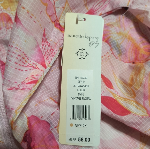 NWT Nanette Lepore Play wind suit zip up rain jacket, women's 2X, floral pink - Picture 10 of 11